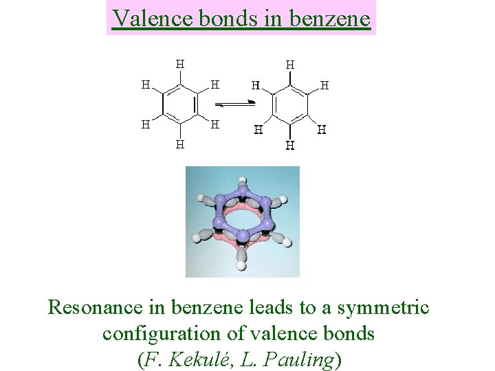 Valence bonds in benzene Resonance in benzene leads to a symmetric configuration of valence