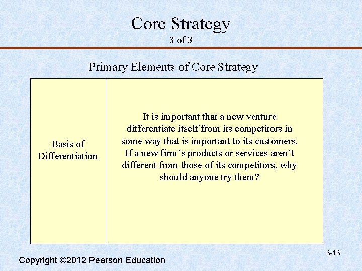 Core Strategy 3 of 3 Primary Elements of Core Strategy Basis of Differentiation It