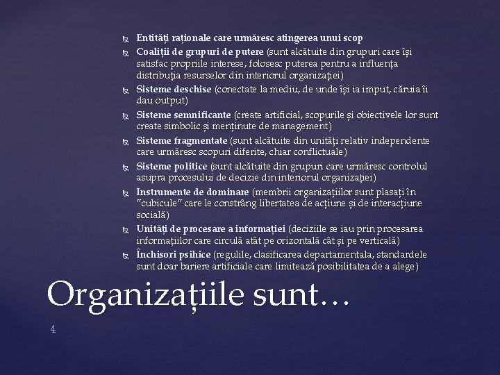  Entități raționale care urmăresc atingerea unui scop Coaliții de grupuri de putere (sunt