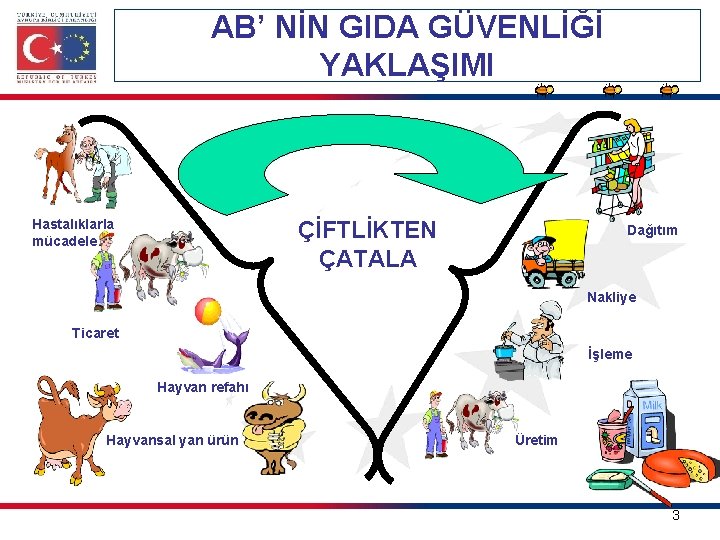 AB’ NİN GIDA GÜVENLİĞİ YAKLAŞIMI Hastalıklarla mücadele ÇİFTLİKTEN ÇATALA Dağıtım Nakliye Ticaret İşleme Hayvan