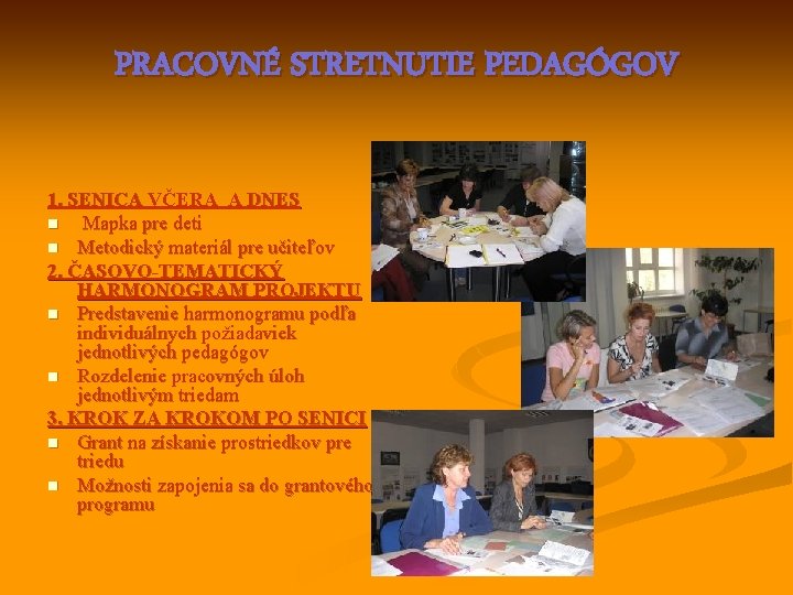 PRACOVNÉ STRETNUTIE PEDAGÓGOV 1. SENICA VČERA A DNES n Mapka pre deti n Metodický