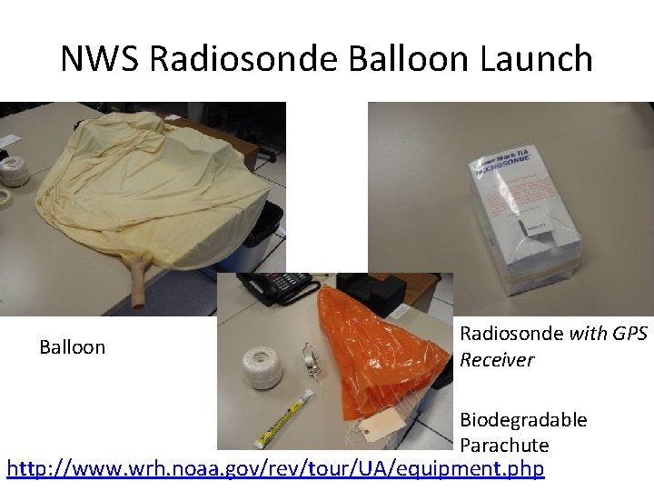 NWS Radiosonde Balloon Launch Balloon Radiosonde with GPS Receiver Biodegradable Parachute http: //www. wrh.