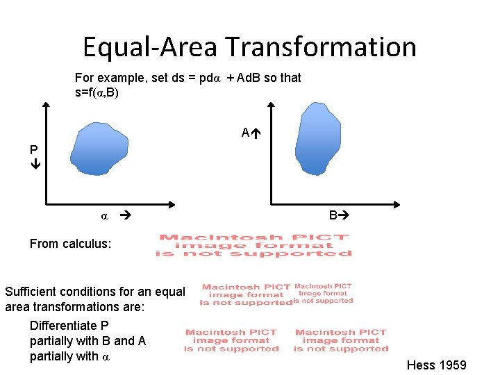 Equal-Area Transformation For example, set ds = pdα + Ad. B so that s=f(α,
