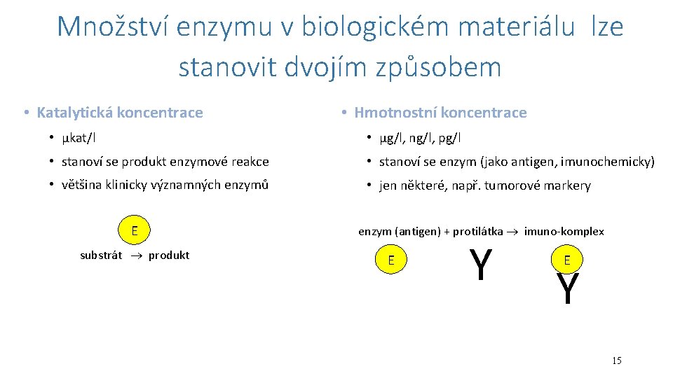 Množství enzymu v biologickém materiálu lze stanovit dvojím způsobem • Katalytická koncentrace • Hmotnostní