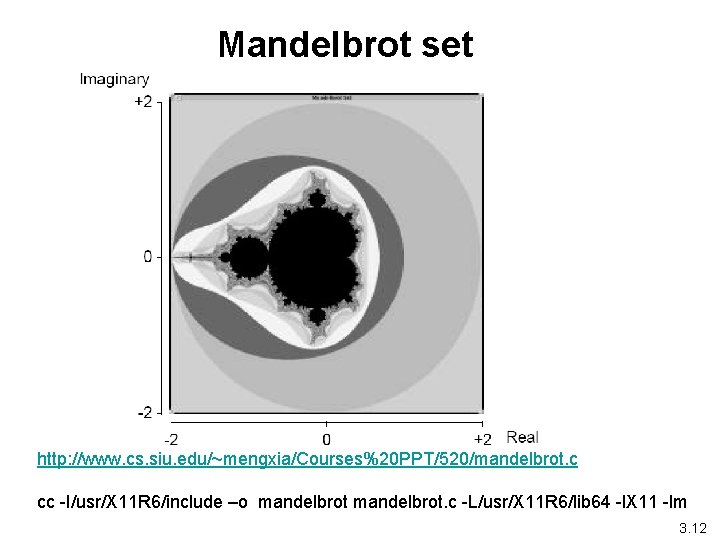 Mandelbrot set http: //www. cs. siu. edu/~mengxia/Courses%20 PPT/520/mandelbrot. c cc -I/usr/X 11 R 6/include