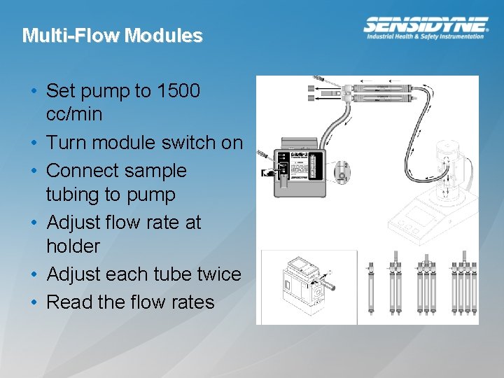 Multi-Flow Modules • Set pump to 1500 cc/min • Turn module switch on •