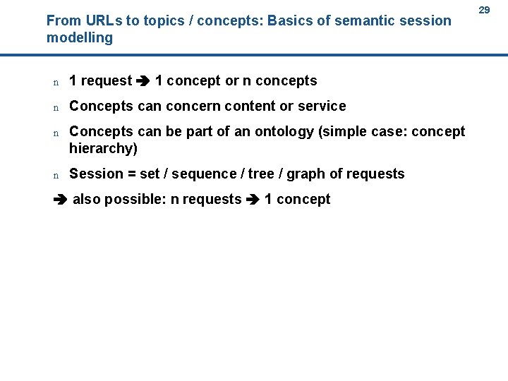 29 From URLs to topics / concepts: Basics of semantic session modelling n 1