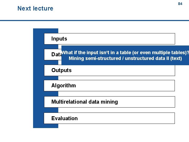 84 Next lecture 84 Inputs if the input isn‘t in a table (or even