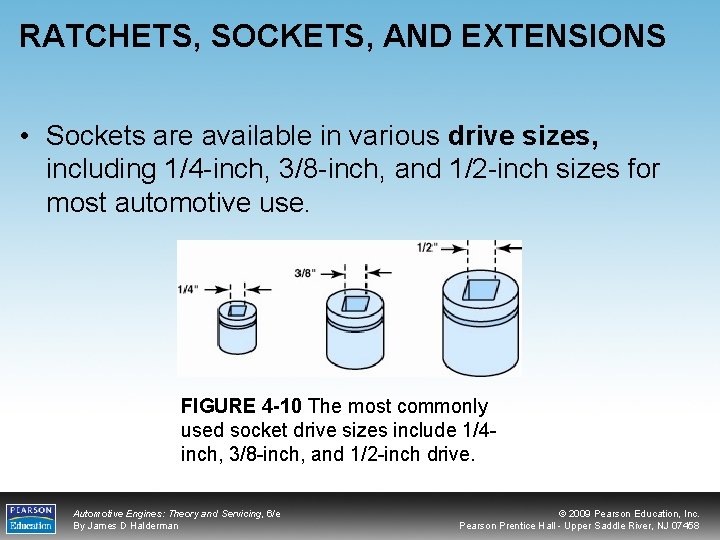 RATCHETS, SOCKETS, AND EXTENSIONS • Sockets are available in various drive sizes, including 1/4