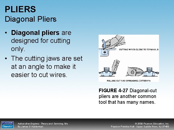 PLIERS Diagonal Pliers • Diagonal pliers are designed for cutting only. • The cutting