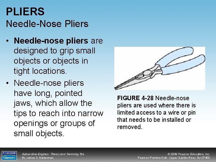 PLIERS Needle-Nose Pliers • Needle-nose pliers are designed to grip small objects or objects