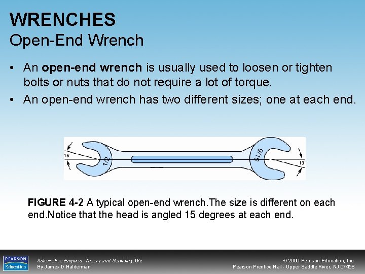 WRENCHES Open-End Wrench • An open-end wrench is usually used to loosen or tighten
