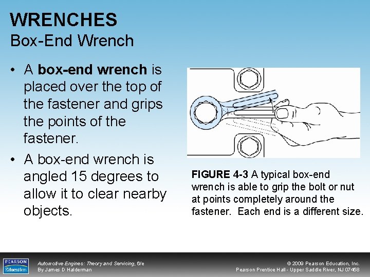 WRENCHES Box-End Wrench • A box-end wrench is placed over the top of the