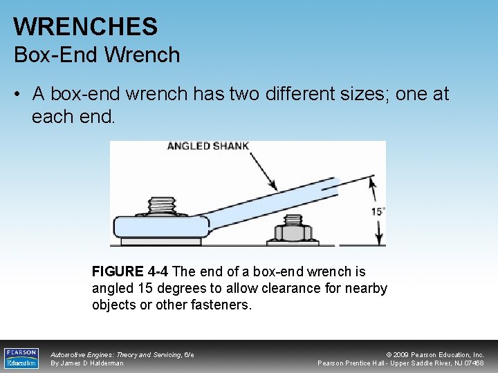 WRENCHES Box-End Wrench • A box-end wrench has two different sizes; one at each