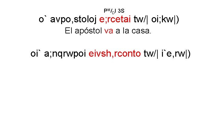 PM/DI 3 S o` avpo, stoloj e; rcetai tw/| oi; kw|) El apóstol va