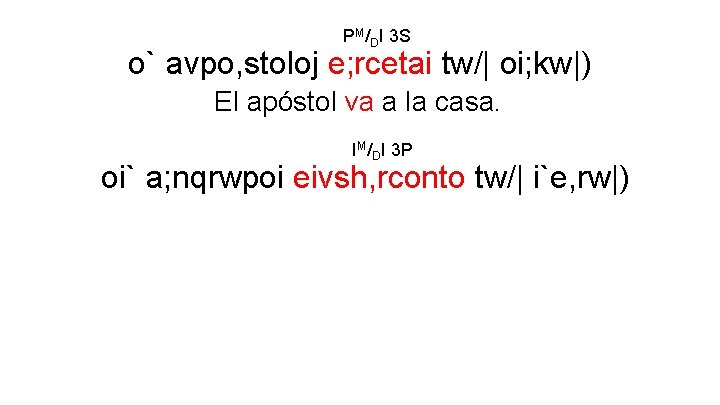 PM/DI 3 S o` avpo, stoloj e; rcetai tw/| oi; kw|) El apóstol va