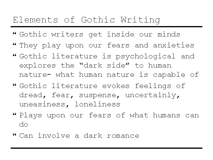 Introduction to Gothic and Horror Writing Brainstorming Background