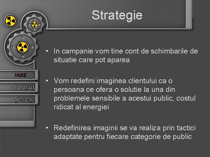 Strategie • In campanie vom tine cont de schimbarile de situatie care pot aparea