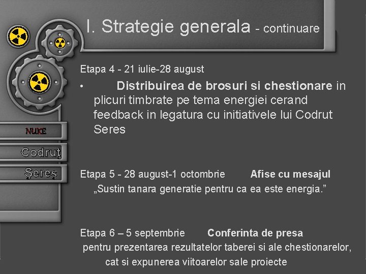 I. Strategie generala - continuare Etapa 4 - 21 iulie-28 august Distribuirea de brosuri