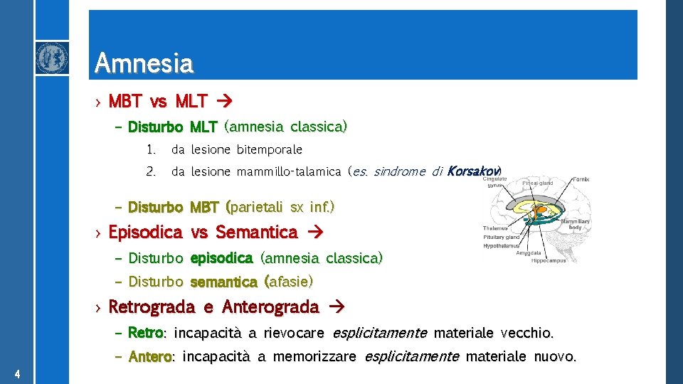 Amnesia › MBT vs MLT – Disturbo MLT (amnesia classica) 1. da lesione bitemporale