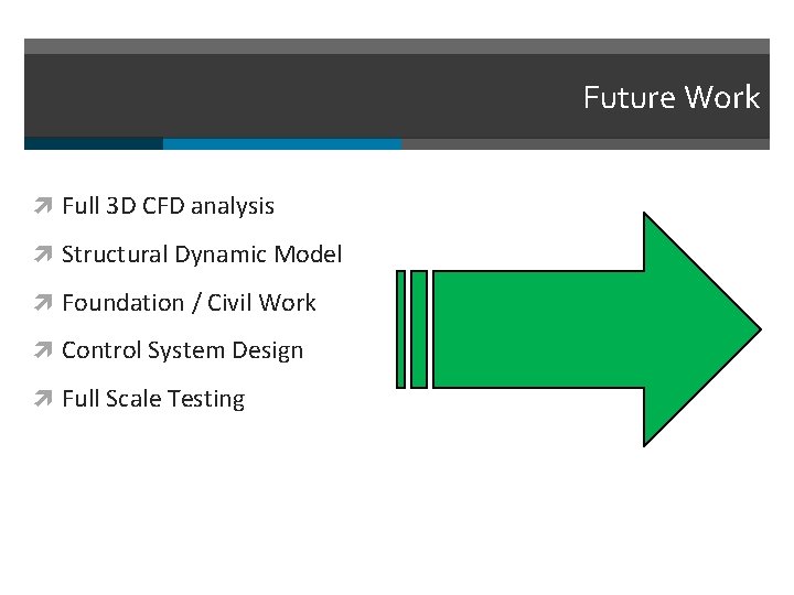 Future Work Full 3 D CFD analysis Structural Dynamic Model Foundation / Civil Work
