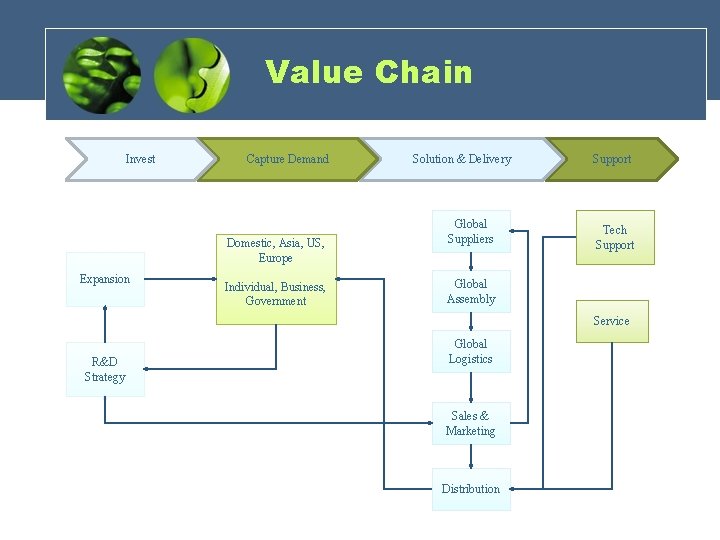 Value Chain Invest Capture Demand Domestic, Asia, US, Europe Expansion Individual, Business, Government Solution