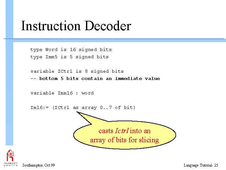 Instruction Decoder type Word is 16 signed bits type Imm 5 is 5 signed