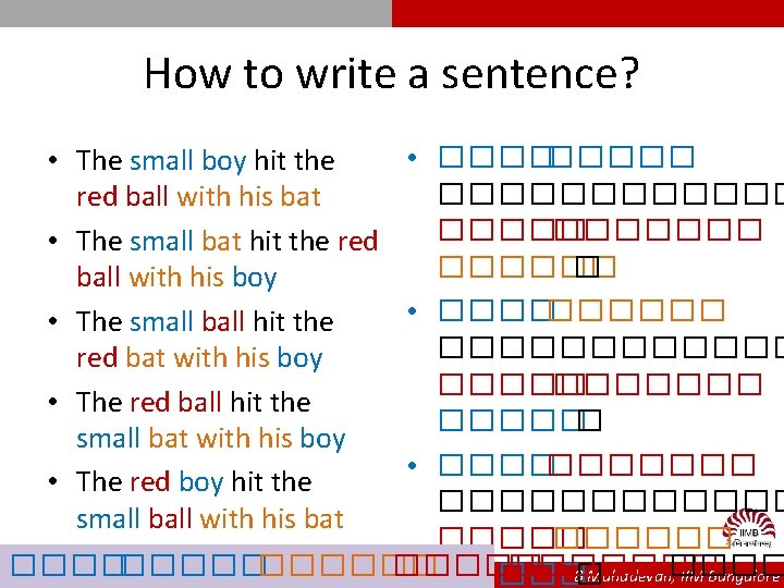 How to write a sentence? • ����� • The small boy hit the ������