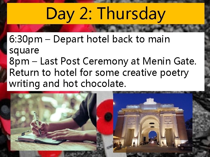 Day 2: Thursday 6: 30 pm – Depart hotel back to main square 8
