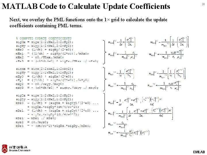 MATLAB Code to Calculate Update Coefficients 28 Next, we overlay the PML functions onto