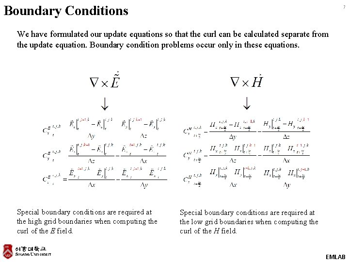 Boundary Conditions 7 We have formulated our update equations so that the curl can