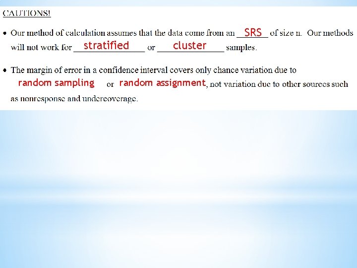 SRS stratified random sampling cluster random assignment 