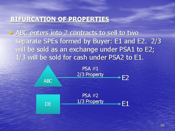 BIFURCATION OF PROPERTIES • ABC enters into 2 contracts to sell to two separate