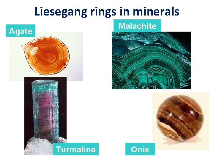 Liesegang rings in minerals Malachite Agate Turmaline Onix 