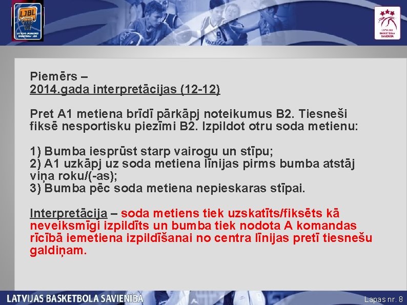 Piemērs – 2014. gada interpretācijas (12 -12) Pret A 1 metiena brīdī pārkāpj noteikumus