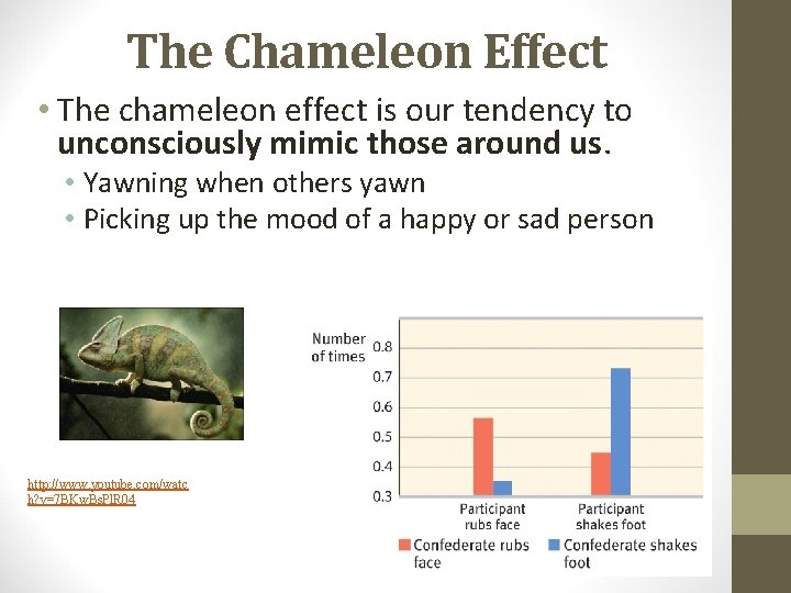 The Chameleon Effect • The chameleon effect is our tendency to unconsciously mimic those