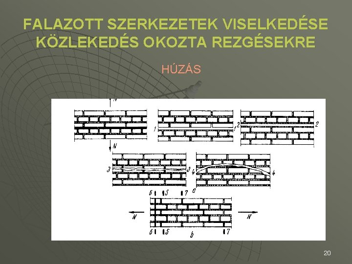 FALAZOTT SZERKEZETEK VISELKEDÉSE KÖZLEKEDÉS OKOZTA REZGÉSEKRE HÚZÁS 20 