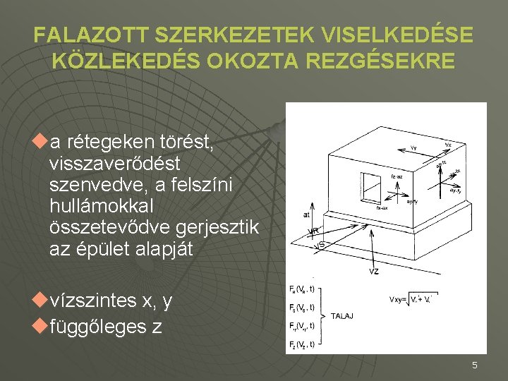 FALAZOTT SZERKEZETEK VISELKEDÉSE KÖZLEKEDÉS OKOZTA REZGÉSEKRE ua rétegeken törést, visszaverődést szenvedve, a felszíni hullámokkal