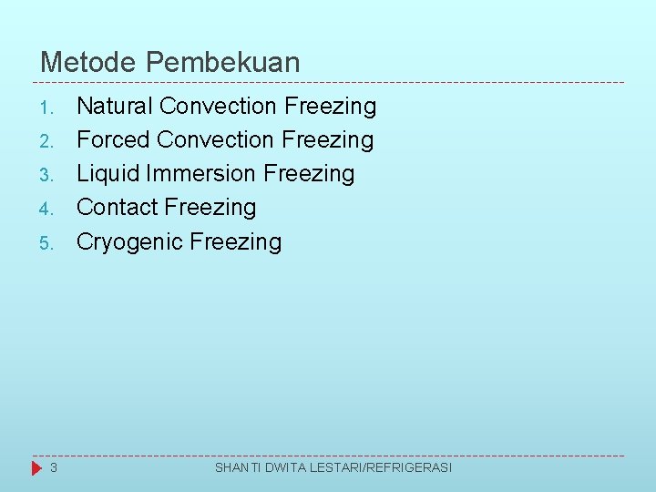 Metode Pembekuan 1. 2. 3. 4. 5. 3 Natural Convection Freezing Forced Convection Freezing