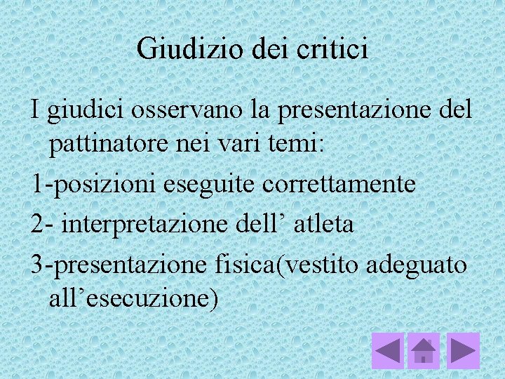 Giudizio dei critici I giudici osservano la presentazione del pattinatore nei vari temi: 1