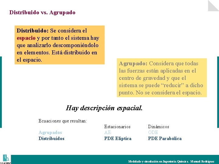 Distribuido vs. Agrupado Distribuido: Se considera el espacio y por tanto el sistema hay