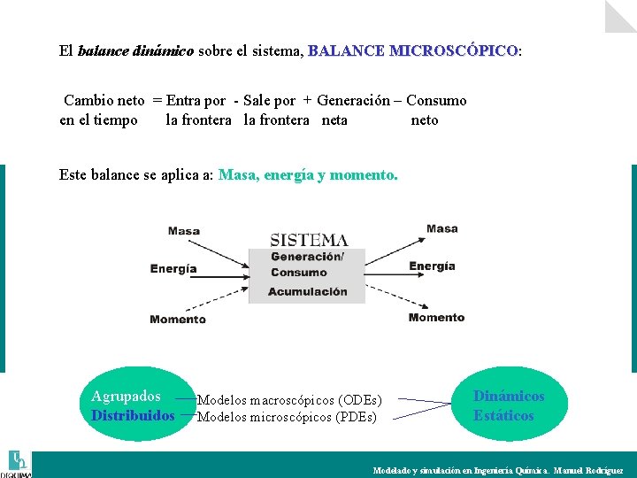 El balance dinámico sobre el sistema, BALANCE MICROSCÓPICO: MICROSCÓPICO Cambio neto = Entra por