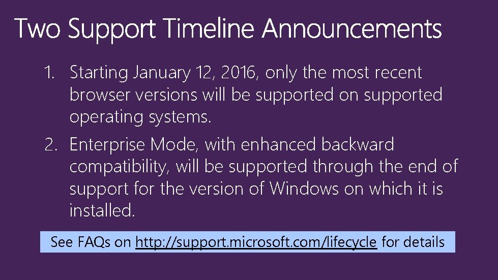 1. Starting January 12, 2016, only the most recent browser versions will be supported
