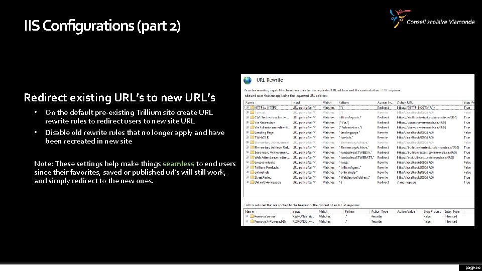 IIS Configurations (part 2) Redirect existing URL’s to new URL’s • On the default