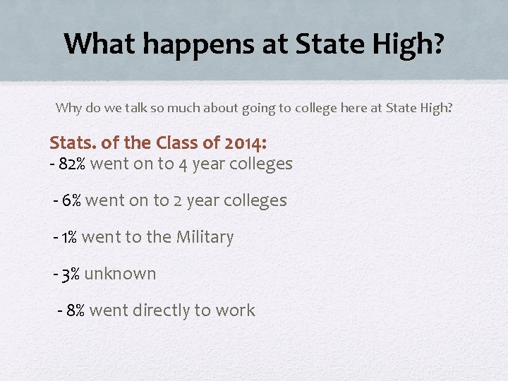 What happens at State High? Why do we talk so much about going to