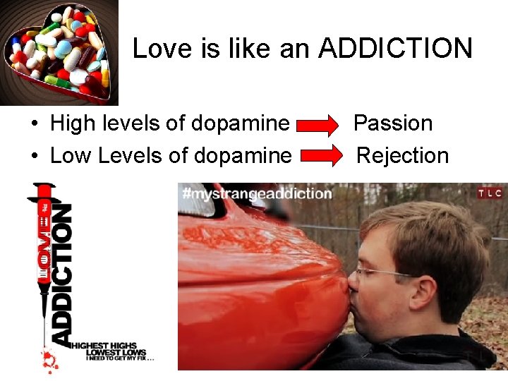 Love is like an ADDICTION • High levels of dopamine • Low Levels of