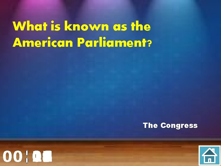 What is known as the American Parliament? The Congress 00 20 00 01 02