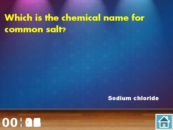 Which is the chemical name for common salt? Sodium chloride 00 20 00 01