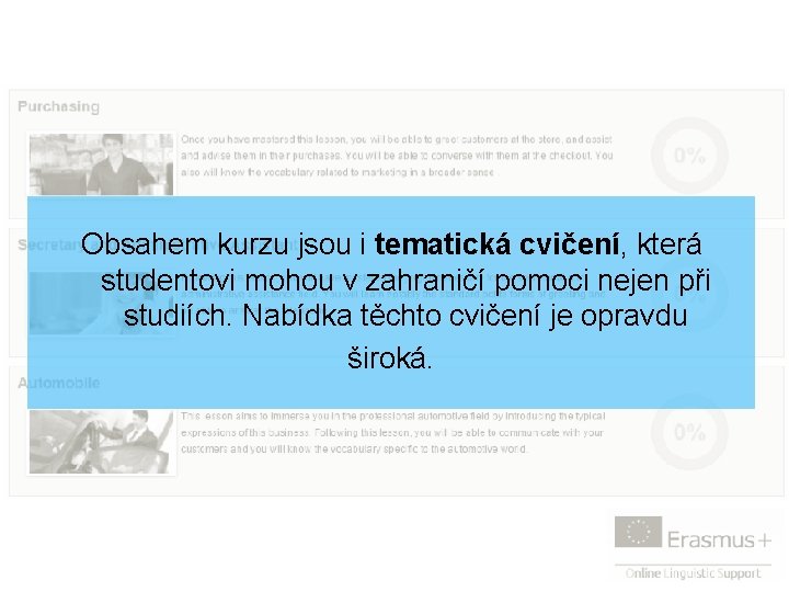 Obsahem kurzu jsou i tematická cvičení, která studentovi mohou v zahraničí pomoci nejen při