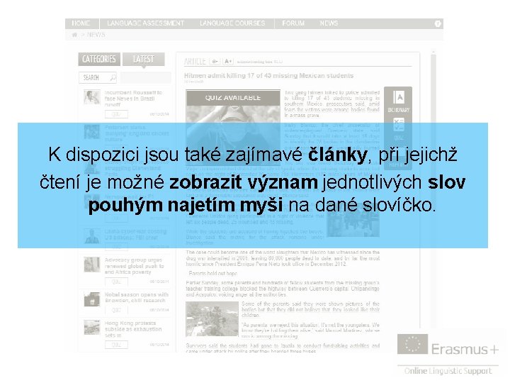 K dispozici jsou také zajímavé články, při jejichž čtení je možné zobrazit význam jednotlivých